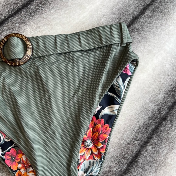 Maaji Pique Whitney High Rise High Leg Belted Pine Green Bikini Bottoms - Picture 3 of 7